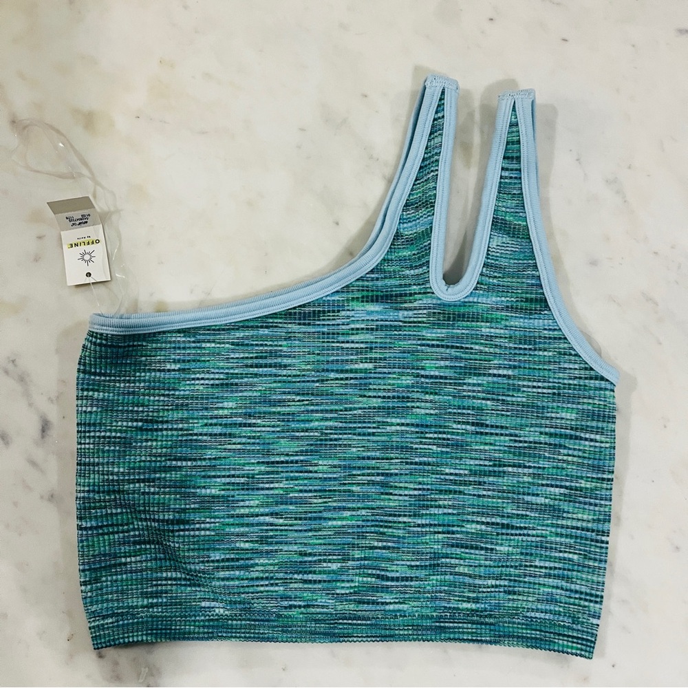 2/$30 Aerie Offline Recharge Green One Shoulder Bralette Tank Medium NWT - Picture 4 of 5